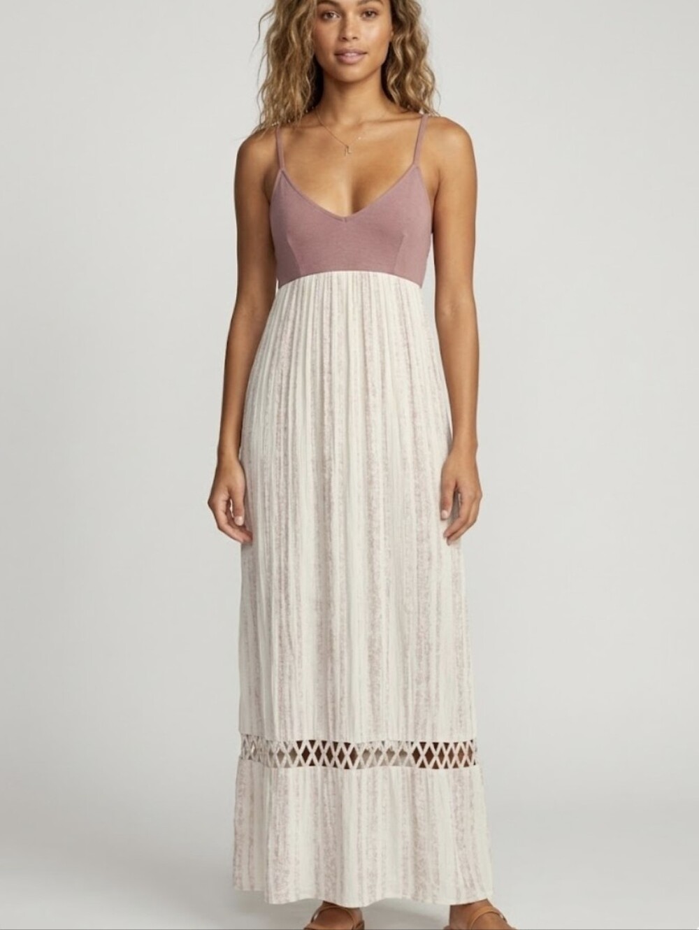 RVCA Mauve Cream Clear Eyes Lattice Open Back Maxi Dress Size Medium